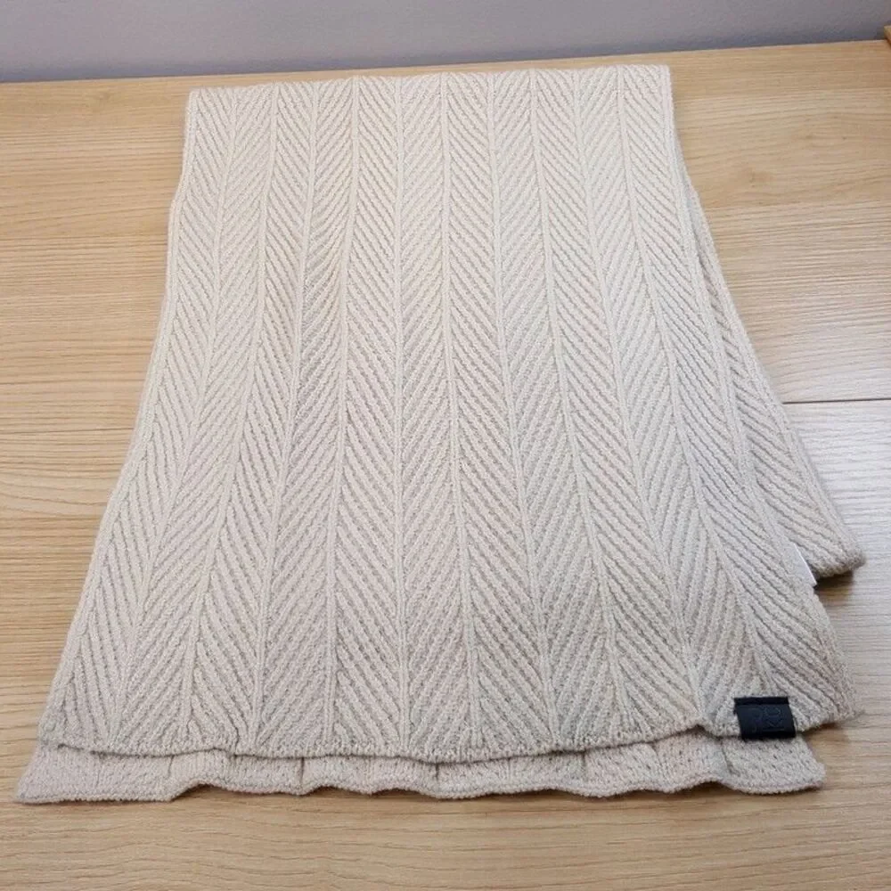 KENNETH COLE REACTION Mens Scarf Tan Herringbone Knit Logo 11x62